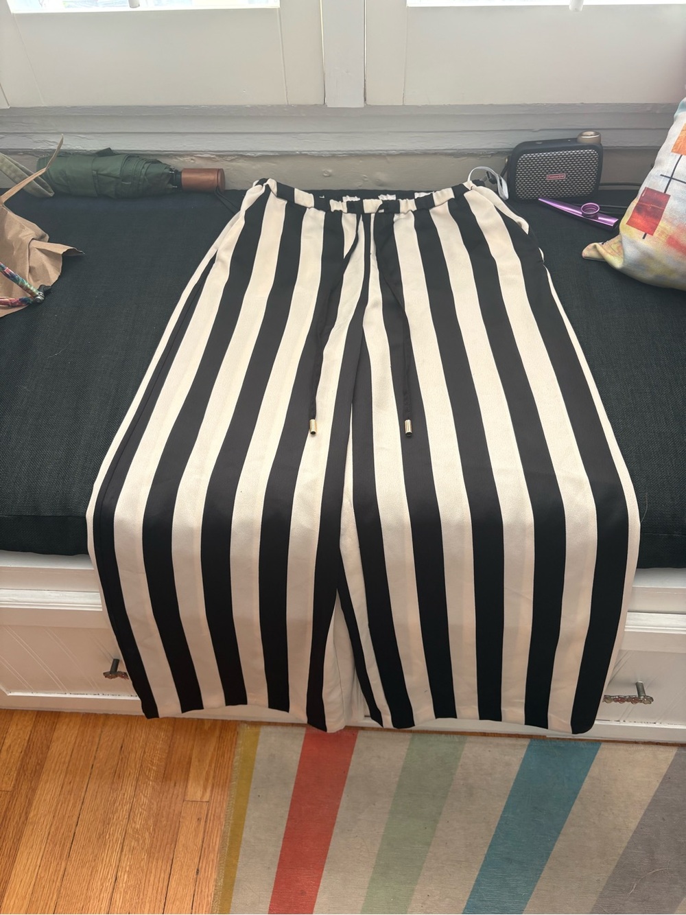 Topshop Black and White Wide Leg Drawstring Pants